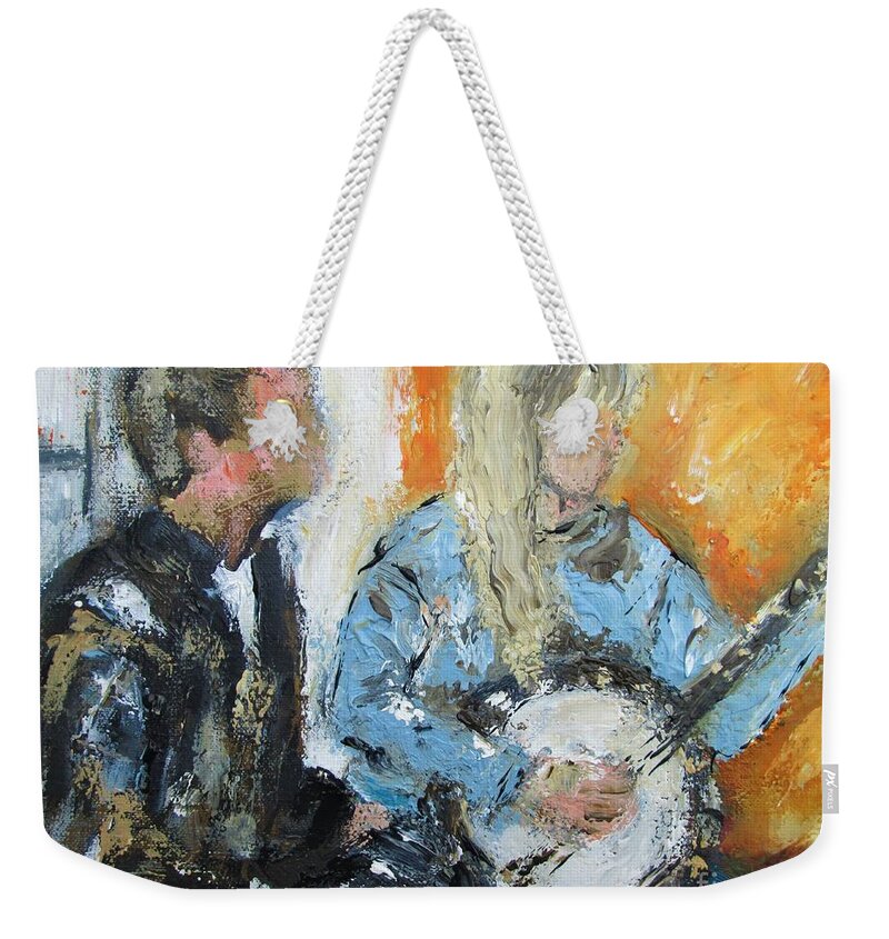 Trad Music Art Weekender Tote Bag featuring the painting Trad music painting by Mary Cahalan Lee - aka PIXI