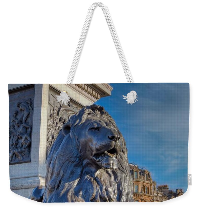 Trafalgar Square Weekender Tote Bag featuring the photograph Trafalgar Square Lion by Raymond Hill