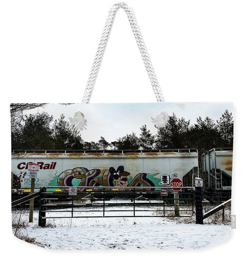 Train Weekender Tote Bag featuring the photograph Train Crossing by James Canning