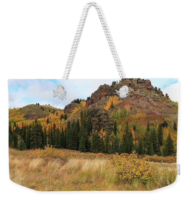 Foliage Weekender Tote Bag featuring the photograph Train Switchback by Steve Templeton