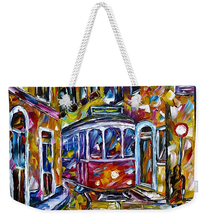 Lisboa Weekender Tote Bag featuring the painting Tram In Lisbon II by Mirek Kuzniar