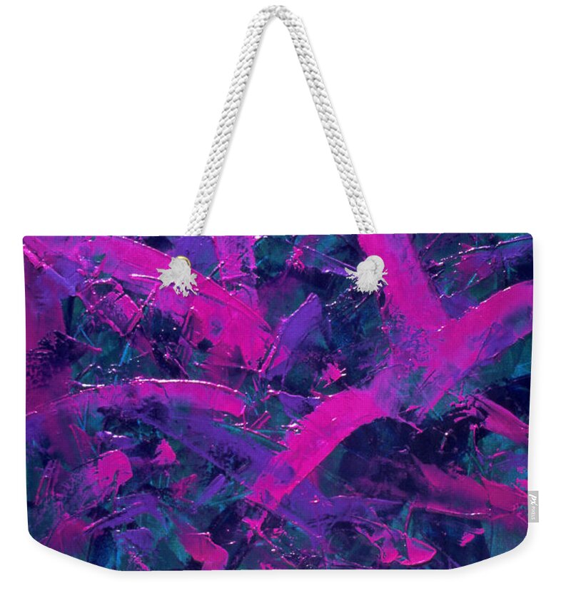 Abstract Weekender Tote Bag featuring the painting Transitions with Turquoise, Lavender and Magenta by Dean Triolo
