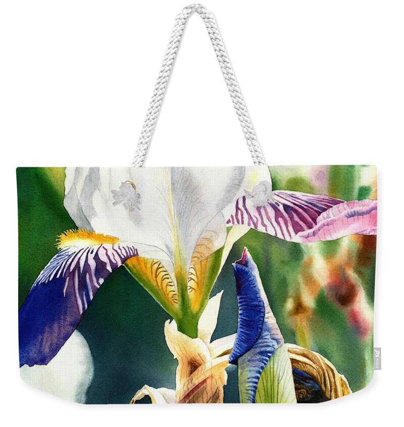 Iris Weekender Tote Bag featuring the painting Translucent Iris by Espero Art