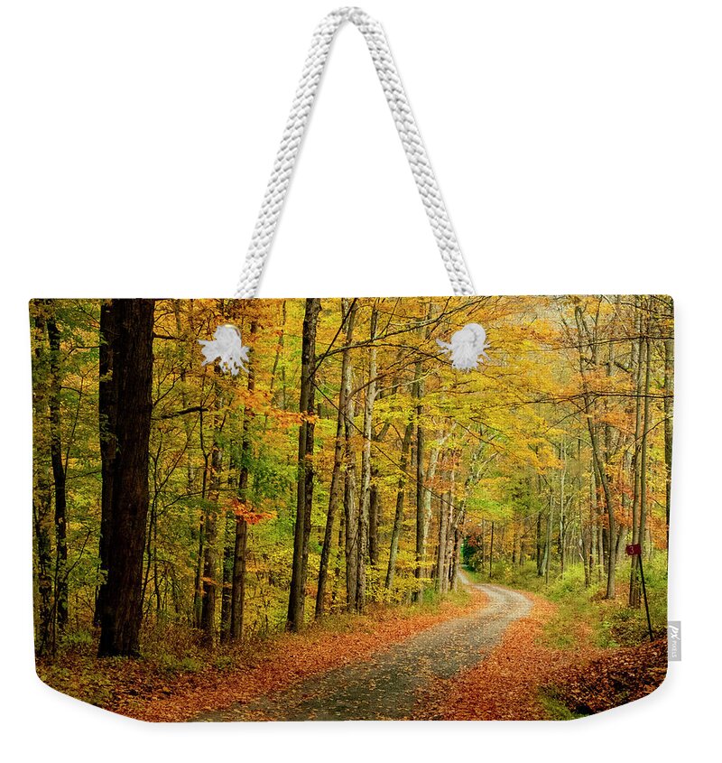 Autumn Weekender Tote Bag featuring the photograph Travel Into Autumn by Cathy Kovarik