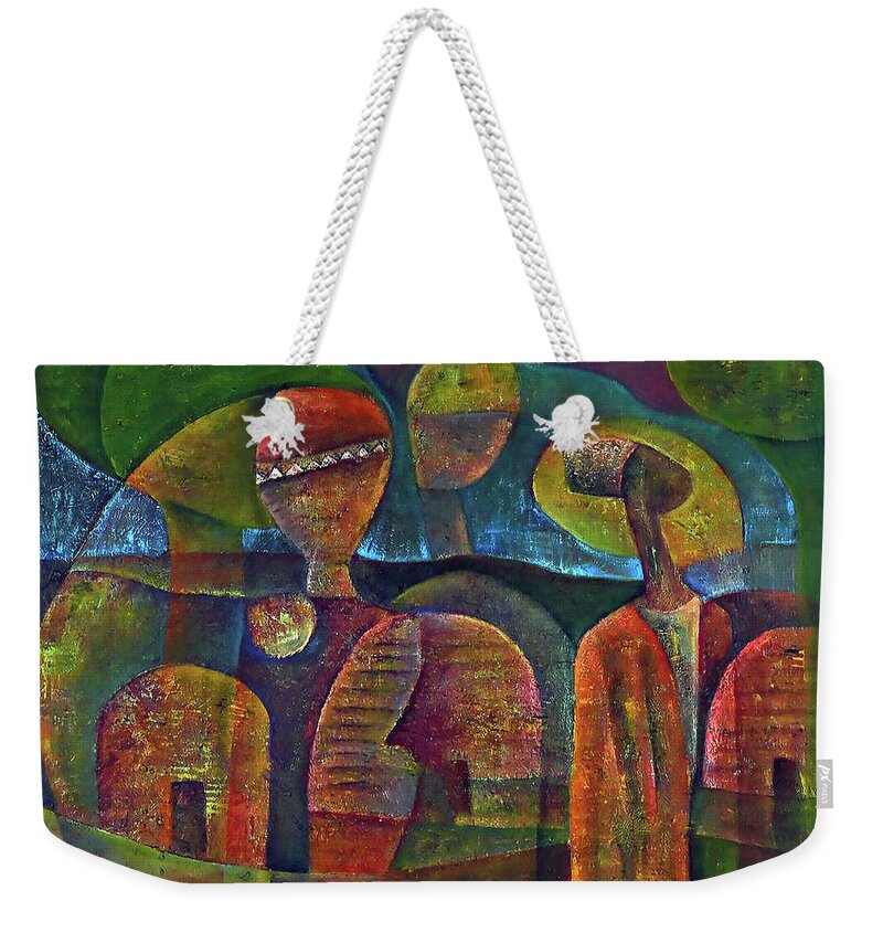 African Art Weekender Tote Bag featuring the painting Travelers Then Came by Martin Tose 1959-2004