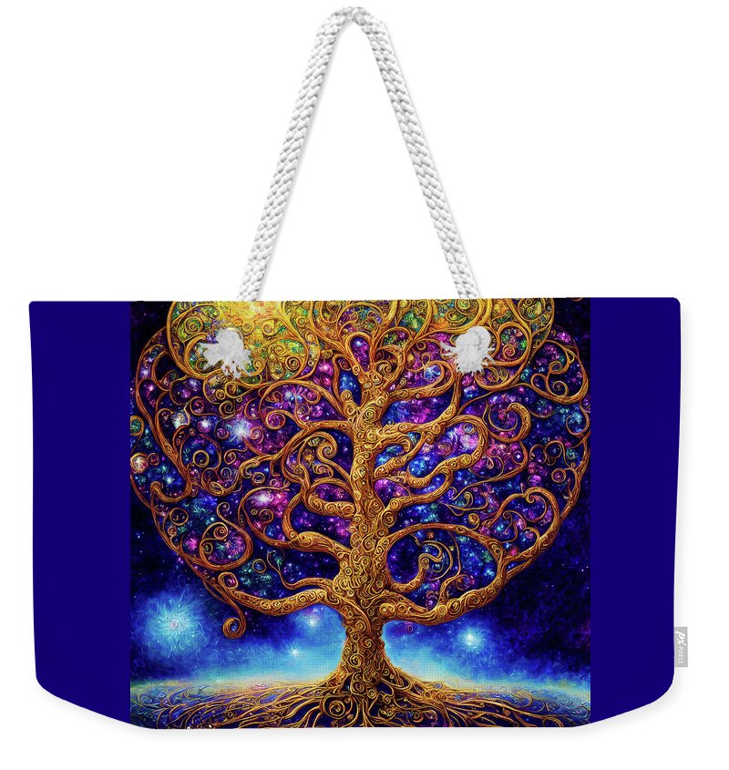 Tree Of Life Weekender Tote Bag featuring the digital art Tree of Life and Night Sky by Peggy Collins