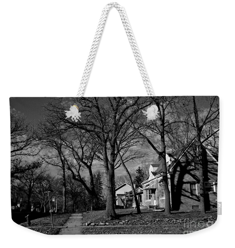 Sunlight Weekender Tote Bag featuring the photograph Tree Patterns Shadows and Houses by Frank J Casella