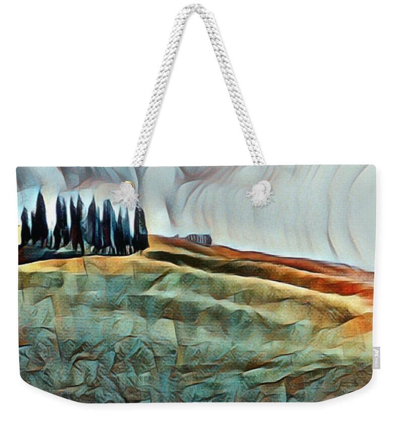Aestheticism Weekender Tote Bag featuring the painting Trees Hill Landscape 2 by Tony Rubino