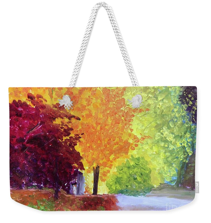 Trees Weekender Tote Bag featuring the painting Trees of Winton by Kate Conaboy