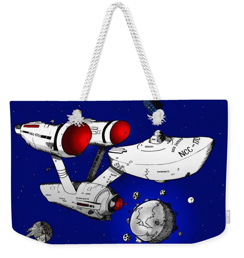 Star Trek Weekender Tote Bag featuring the drawing Trek by Michael Hopkins