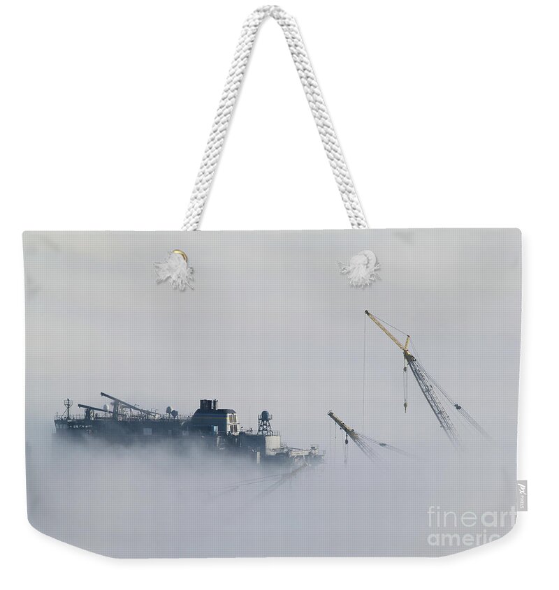 Fog Weekender Tote Bag featuring the photograph Trenching in the Fog by Manuela's Camera Obscura
