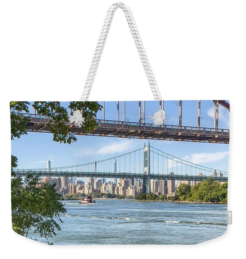 Hell Gate Bridge Weekender Tote Bag featuring the photograph Triboro beneath the Hell Gate Arch by Cate Franklyn