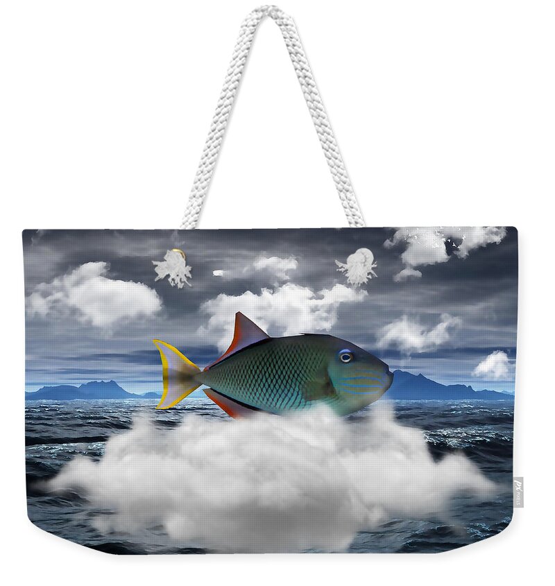 Triggerfish Weekender Tote Bag featuring the mixed media Triggerfish Out Of Water by Marvin Blaine