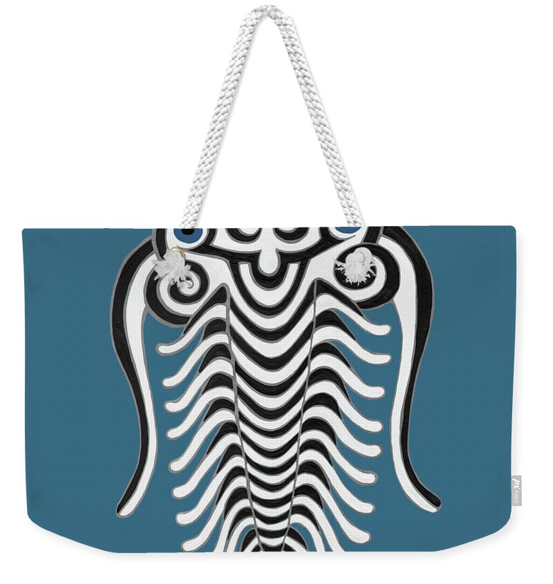 Sea Creature Weekender Tote Bag featuring the painting Trilobite. Blue by Amy E Fraser
