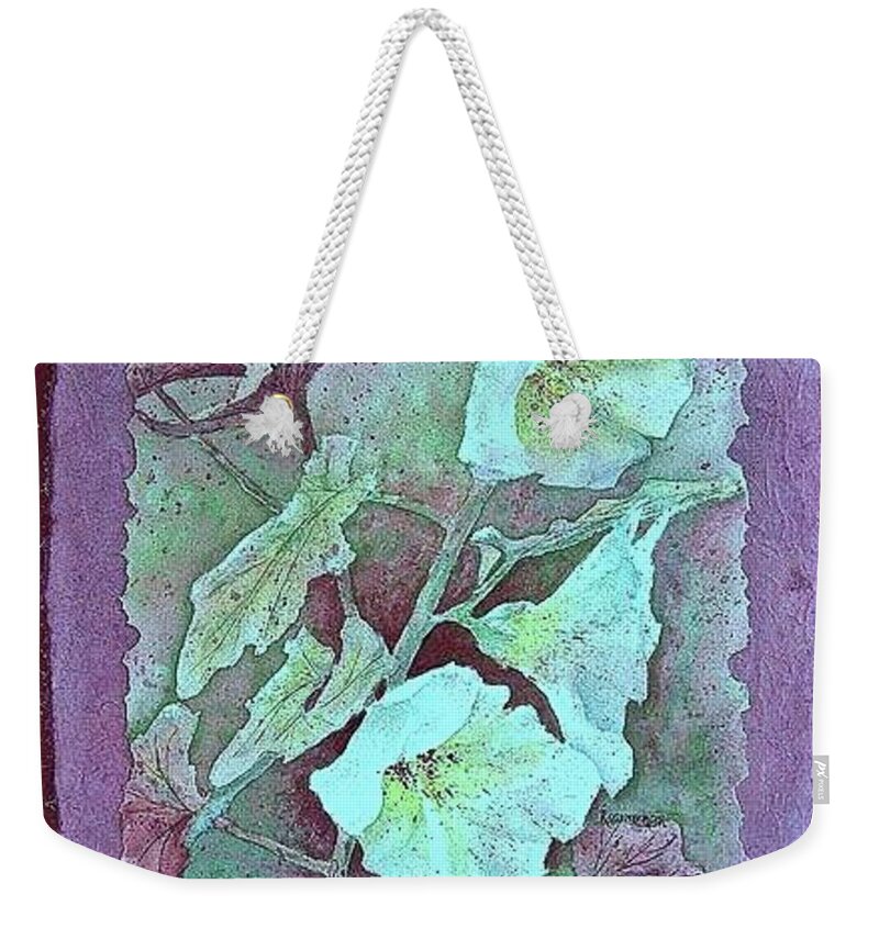 Watercolor Weekender Tote Bag featuring the painting Triple White by Carolyn Rosenberger