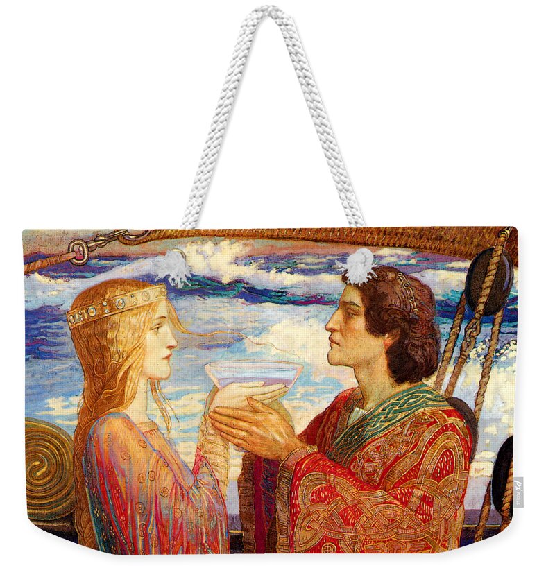 Tristan Weekender Tote Bag featuring the painting Tristan and Isolde 1912 by John Duncan