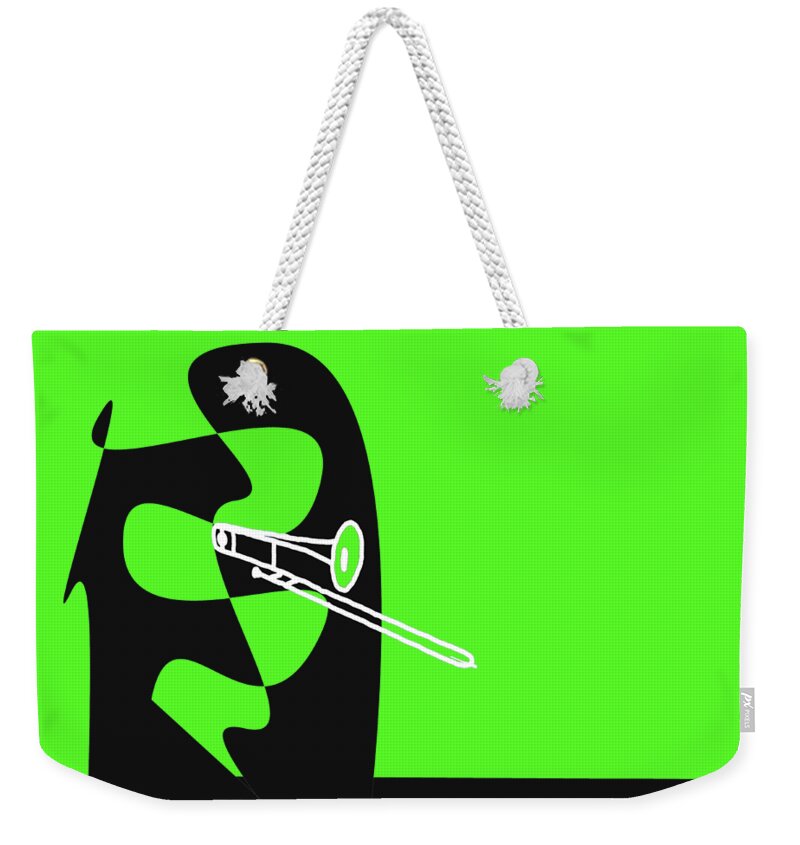 Trombone Lessons Weekender Tote Bag featuring the digital art Trombone in Green by David Bridburg