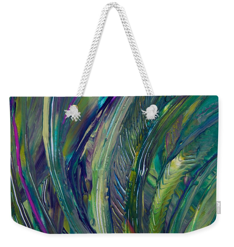 Tropical Jungle Impression Weekender Tote Bag featuring the painting Tropical 8352 by Priscilla Batzell Expressionist Art Studio Gallery