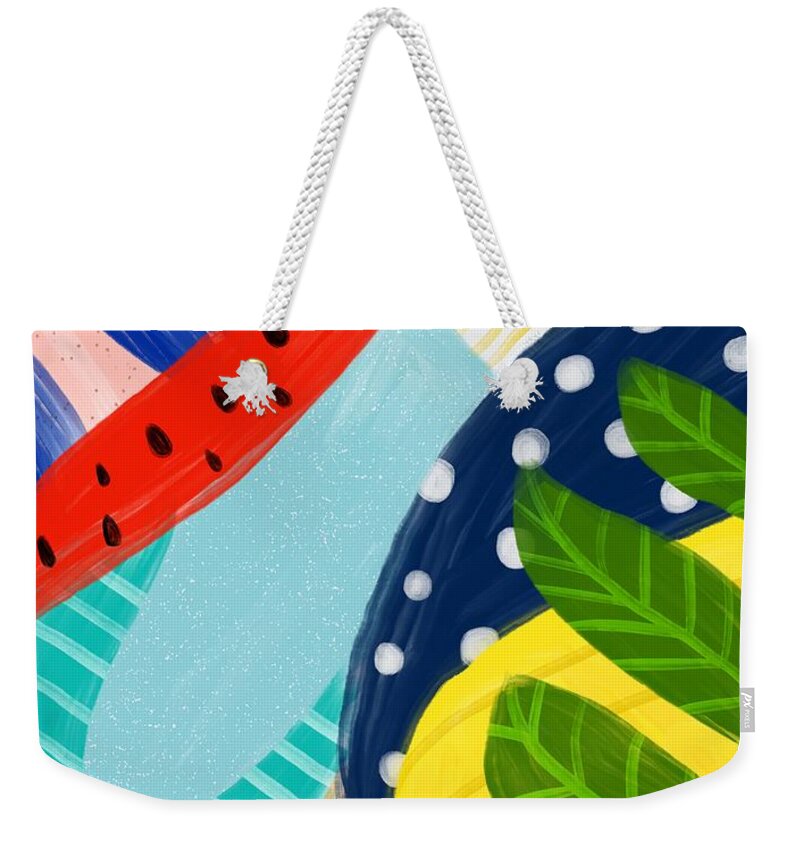 Abstract Weekender Tote Bag featuring the digital art Tropical Fever - Modern Colorful Abstract Digital Art by Sambel Pedes