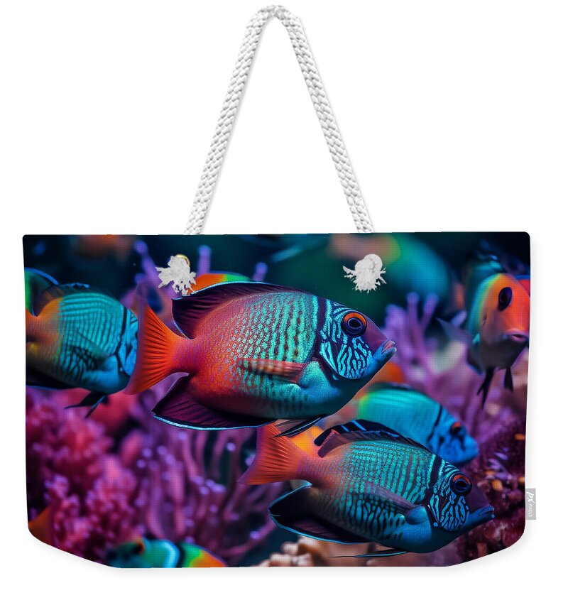 Tropical Weekender Tote Bag featuring the digital art Tropical Fish IV by Jay Schankman