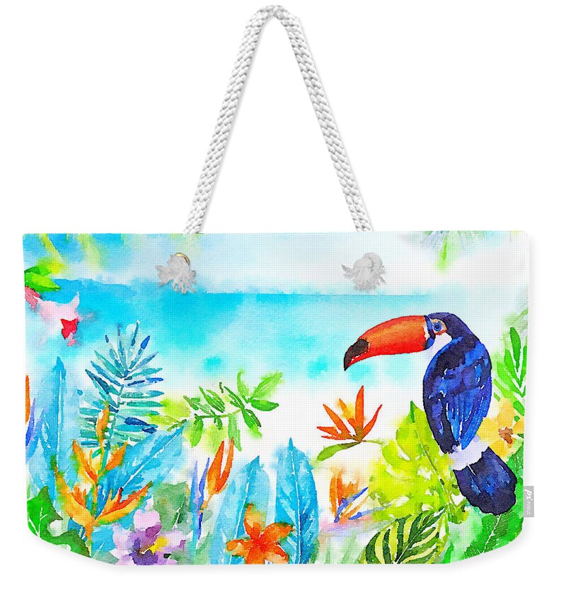 Topical Island Weekender Tote Bag featuring the painting Tropical island - original watercolor by Vart by Vart