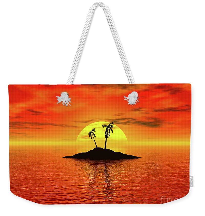 Sunset Weekender Tote Bag featuring the digital art Tropical Island by Phil Perkins