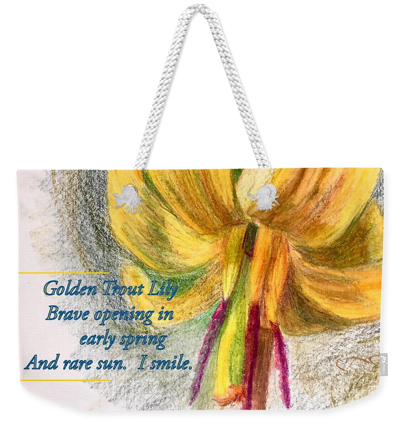 Wildflower Weekender Tote Bag featuring the painting Trout Lily by Susan Sarabasha