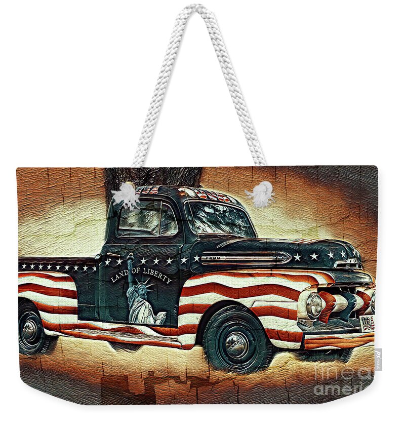 Trucks Weekender Tote Bag featuring the mixed media Trucking Liberty 2 by DB Hayes
