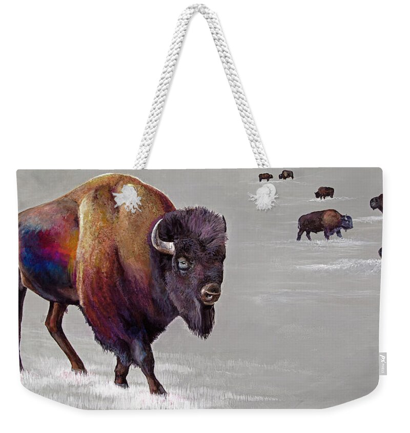 Bison Weekender Tote Bag featuring the painting True Colors by Averi Iris