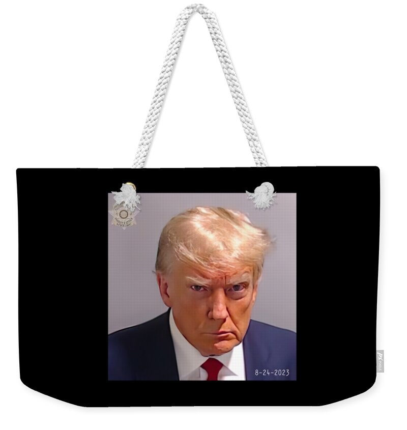 Trump Mugshot Weekender Tote Bag featuring the digital art Trump Fulton County Mugshot by Flippin Sweet Gear
