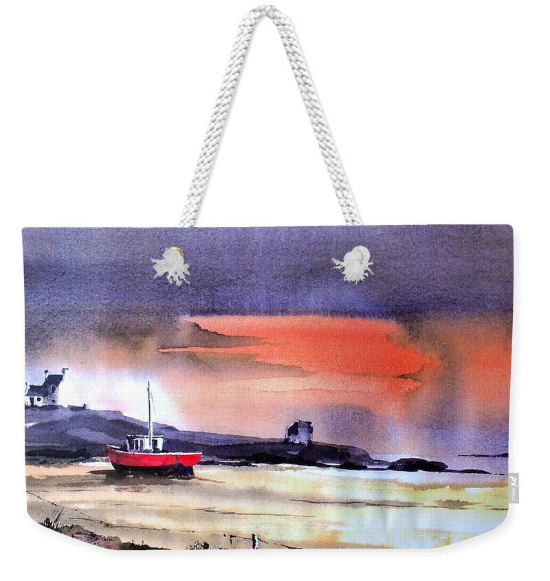 Doonbeg Weekender Tote Bag featuring the painting Doonbeg sunset, Co. Clare by Val Byrne