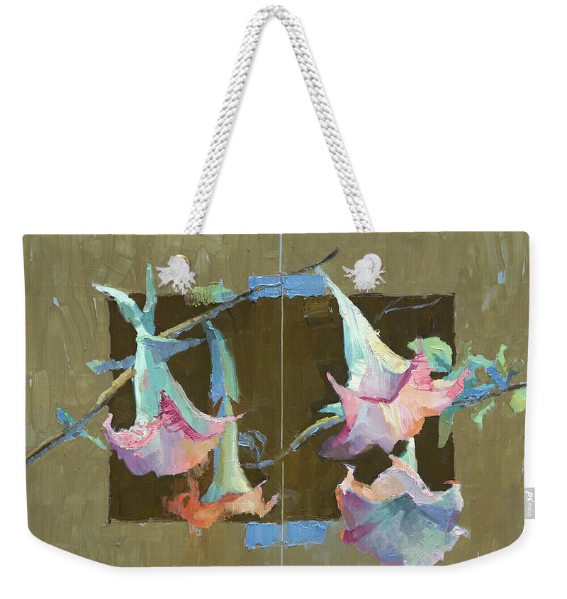 Trumpet Flower Weekender Tote Bag featuring the painting Trumpet Duos by Cathy Locke