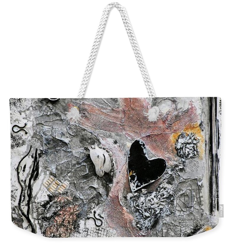 Deep Texture Weekender Tote Bag featuring the mixed media Just TRY by Jean Clarke