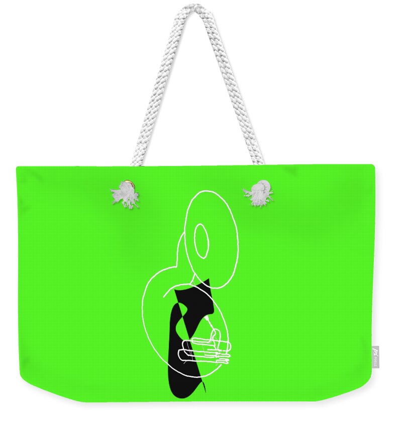 Tuba Lessons Weekender Tote Bag featuring the digital art Tuba in Green by David Bridburg