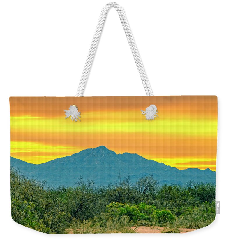 Mark Myhaver Photography Weekender Tote Bag featuring the photograph Tucson Mountains Sunset 25044 by Mark Myhaver