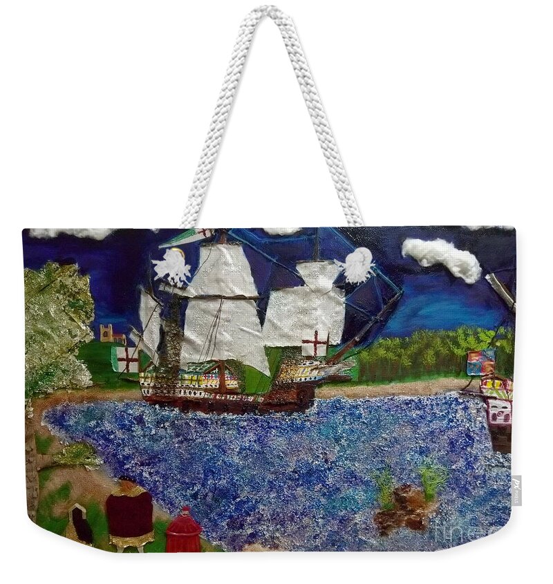Ship Weekender Tote Bag featuring the mixed media Tudor Rose by David Westwood