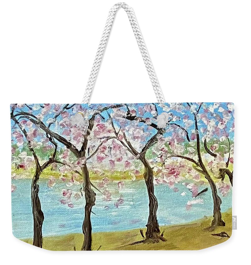 Cherry Blossoms Weekender Tote Bag featuring the painting Tuesday 2002 Full Bloom by John Macarthur