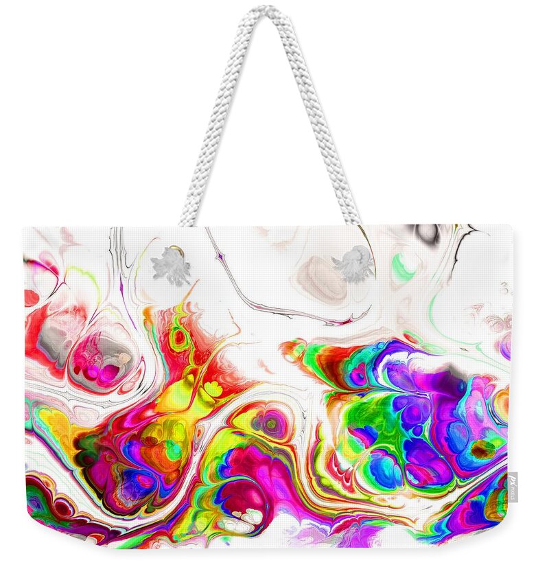 Colorful Weekender Tote Bag featuring the digital art Tukiyem - Funky Artistic Colorful Abstract Marble Fluid Digital Art by Sambel Pedes