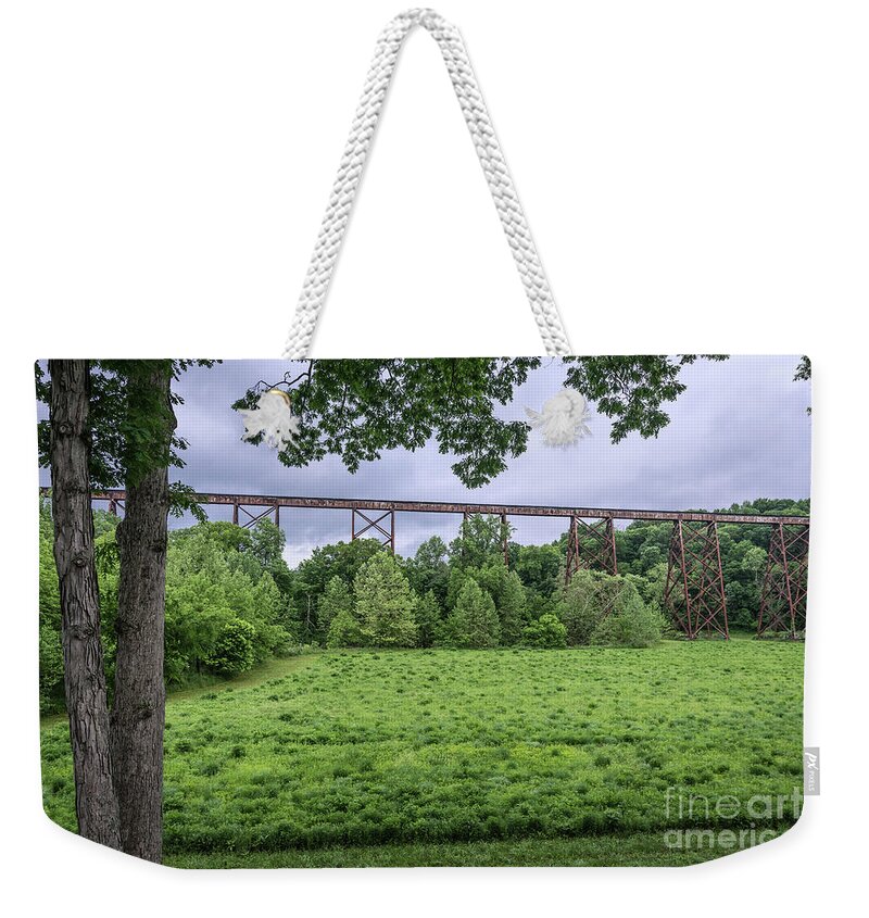 Tulip Trestle Weekender Tote Bag featuring the photograph Tulip Trestle Summer Storm - Bloomfield - Indiana by Gary Whitton