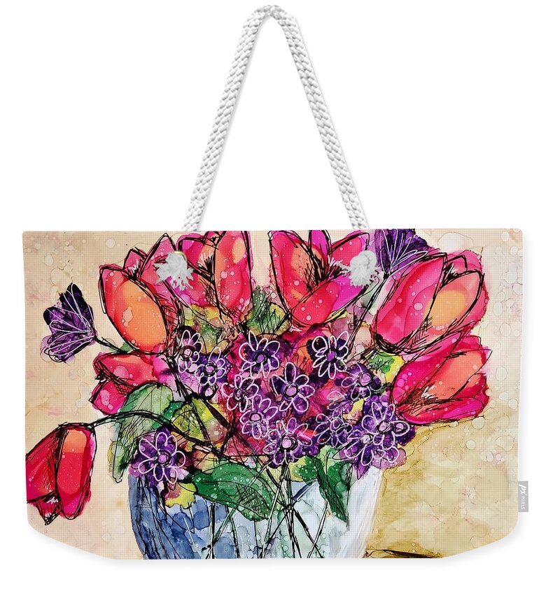 Bouquet Weekender Tote Bag featuring the painting Tulips in Vase by Beth Kluth
