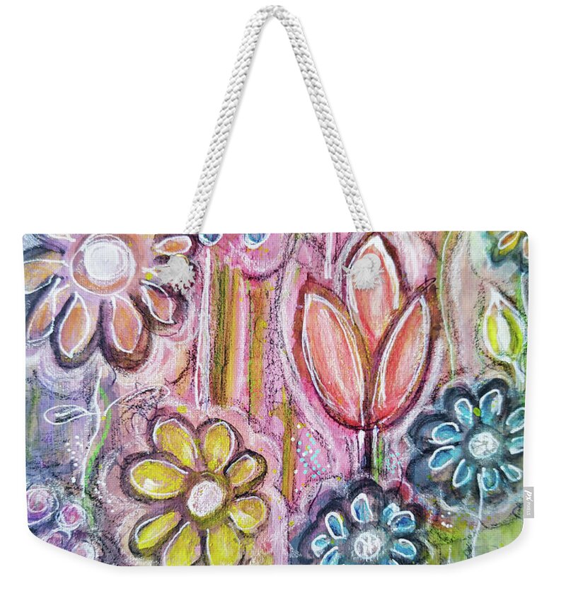 Tulip Weekender Tote Bag featuring the mixed media Tulips Queendom by Mimulux Patricia No