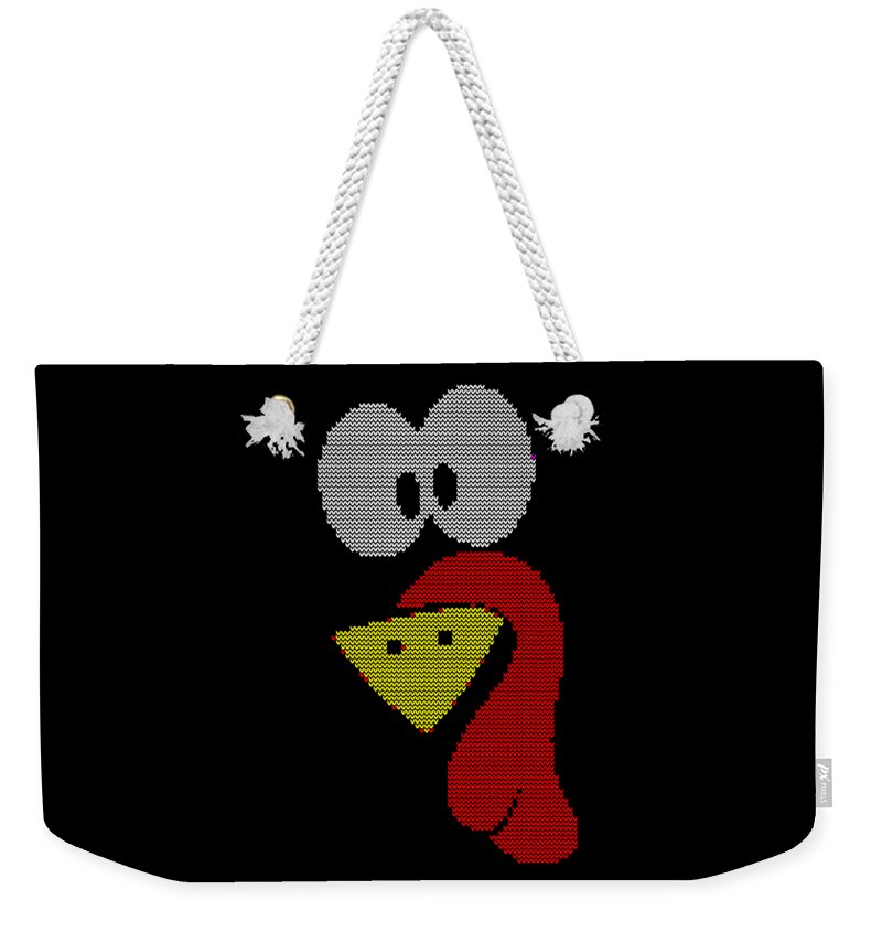 Thanksgiving 2023 Weekender Tote Bag featuring the digital art Turkey Face Ugly Christas Sweater by Flippin Sweet Gear