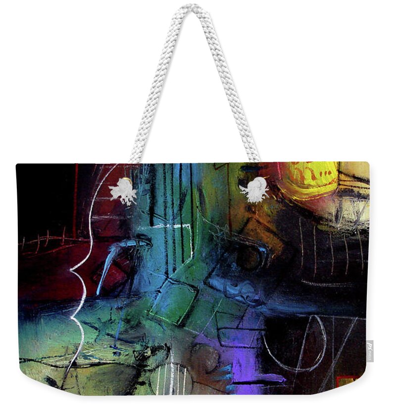 Abstract Weekender Tote Bag featuring the painting Turquoise Jazz by Jim Stallings