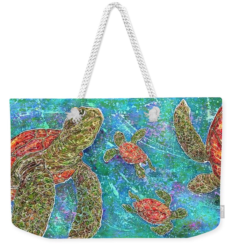 Turtle Weekender Tote Bag featuring the painting Turtle Convergence by Nick Cantrell