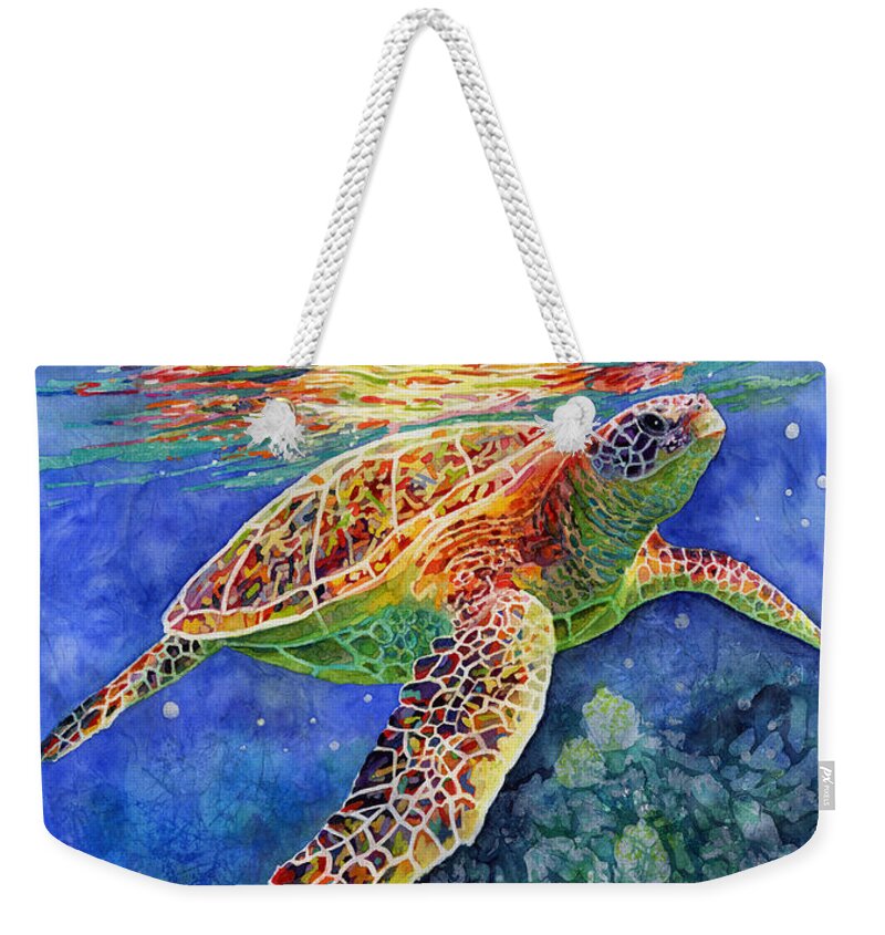 Turtle Weekender Tote Bag featuring the painting Turtle Reflections by Hailey E Herrera