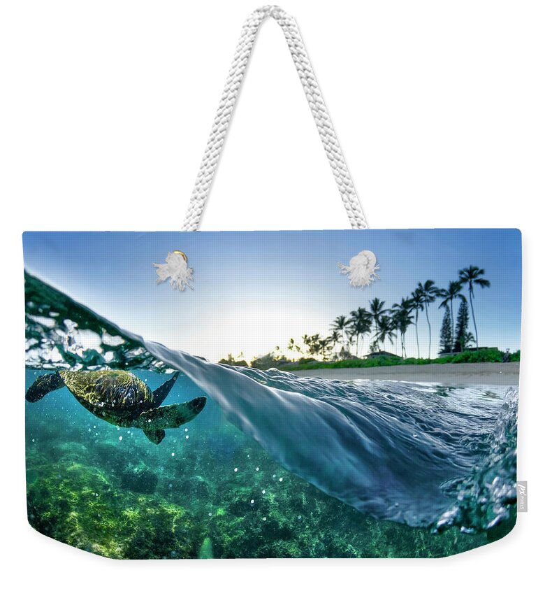 Sea Weekender Tote Bag featuring the photograph Turtle Split by Sean Davey
