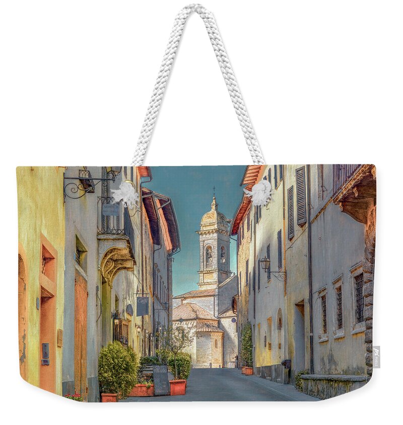 Italy Weekender Tote Bag featuring the photograph Tuscan Hill Town of San Quirico d'Orcia, Painterly by Marcy Wielfaert