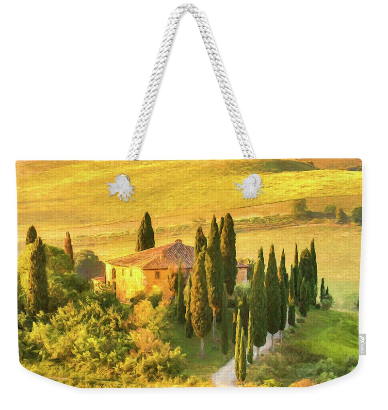 Tuscany Weekender Tote Bag featuring the painting Tuscan Villa in Autumn Sun by Dominic Piperata