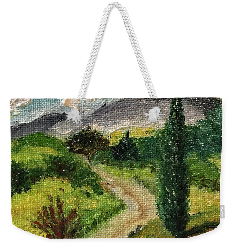 Tuscany Weekender Tote Bag featuring the painting Tuscan Winding Road by Roxy Rich