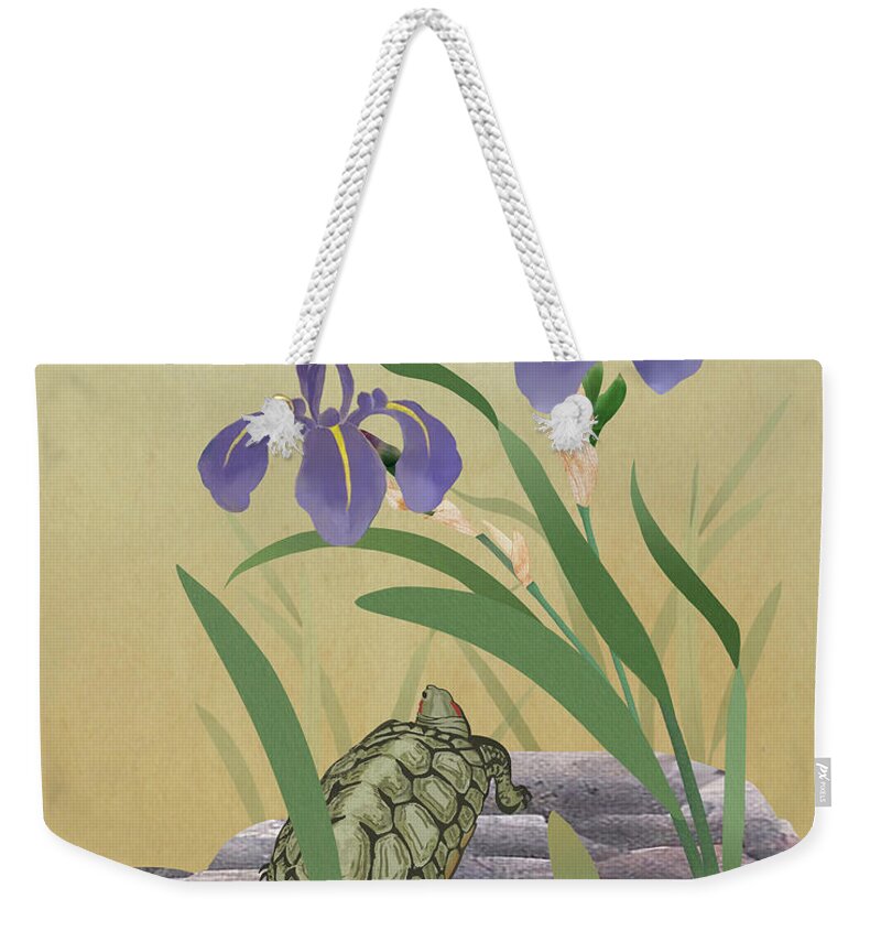 Turtle Weekender Tote Bag featuring the digital art Turtle and Iris by M Spadecaller